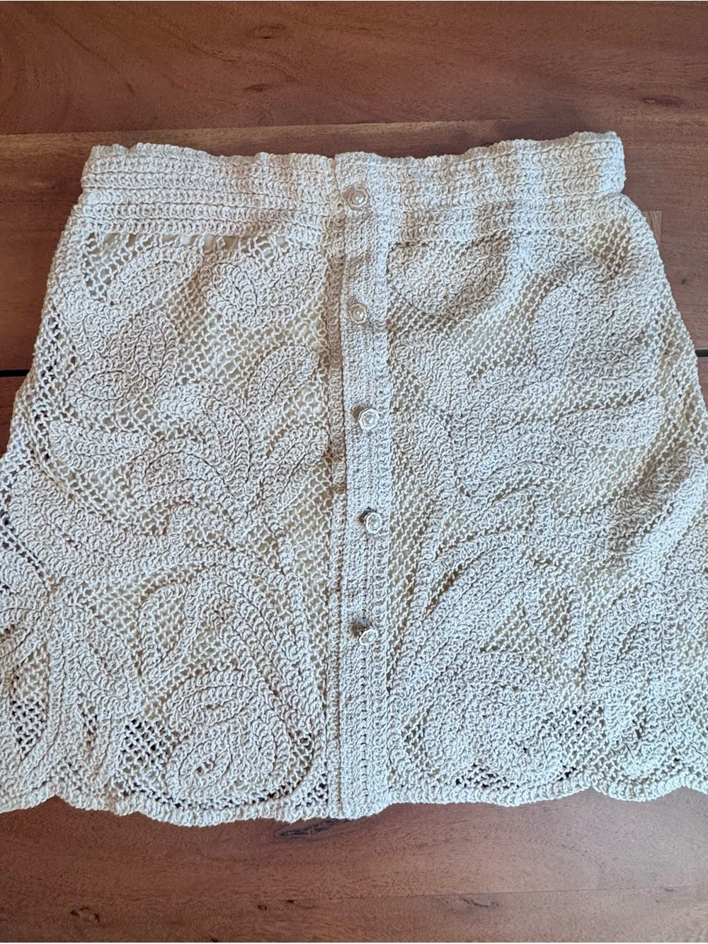 POL Lined Crochet Knit Mini Skirt Off-White Button Front Boho Cottagecore